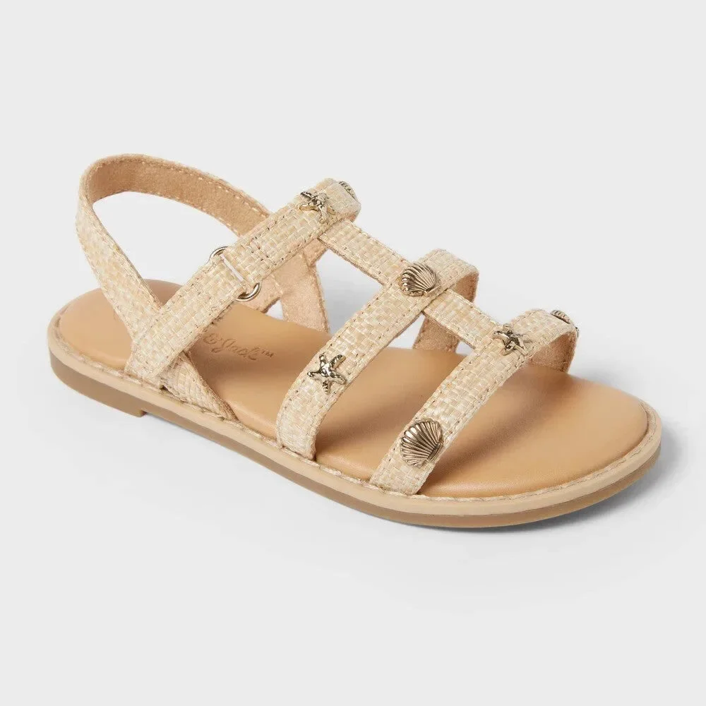 Toddler Girls' Kinsley Raffia Nautical Sandals - Cat & Jack™ Beige 10T: Open To